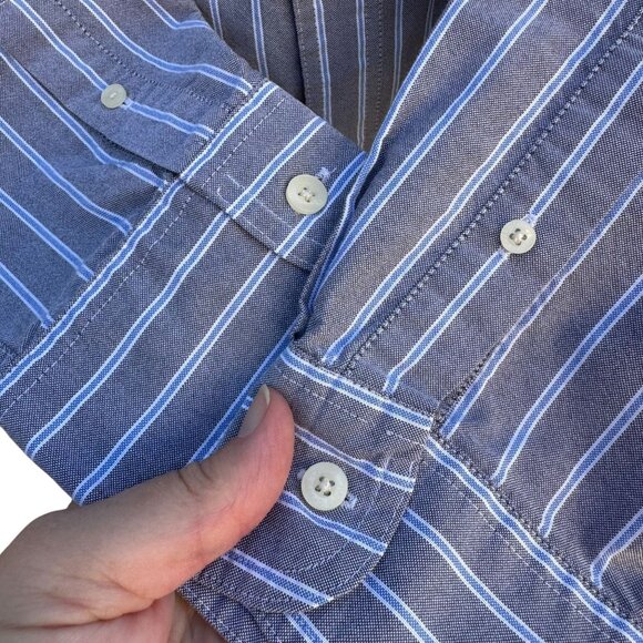 Chaps Ralph Lauren Mens Long Sleeve Button-Up Gray Blue White Striped Shirt XL - Picture 6 of 10